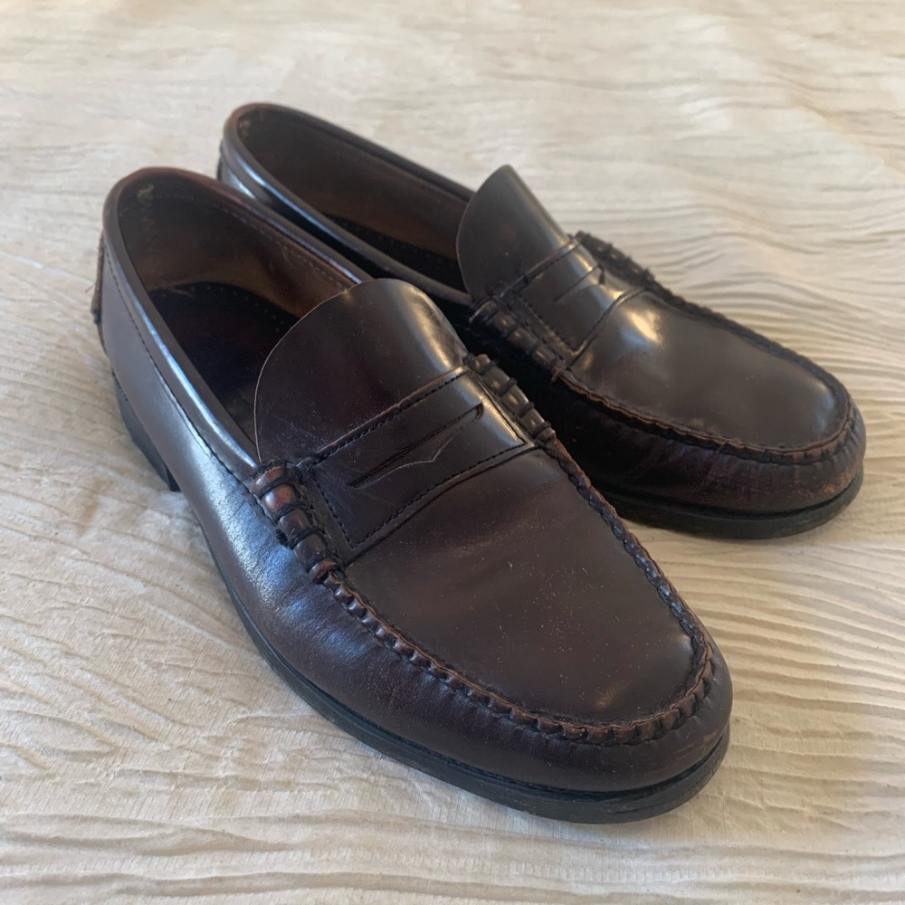 Vintage Sebago Made in USA Dark Brown/Dark Cherry Penny Loafers, size 10D